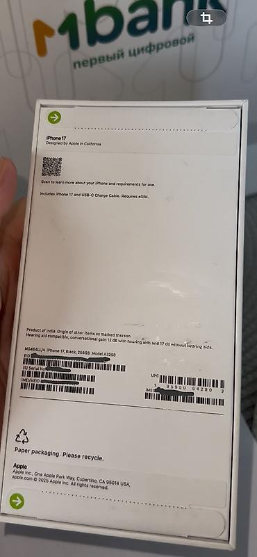 iphone 17 air: IPhone 17, Новый, 256 ГБ, Черный, Кабель, Коробка, 100 % — 2