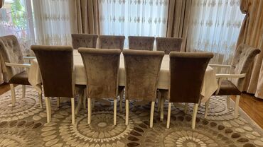 stul desti: Для гостиной, Б/у, Прямоугольный стол, 6 стульев