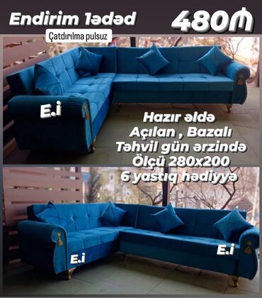 2 ci əl divanlar: Künc divan, Qonaq otağı üçün, Bazalı, Açılan