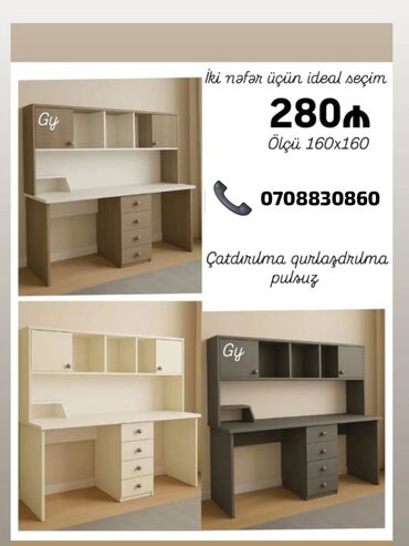 calışma stolu: Bu, iki nəfər üçün nəzərdə tutulmuş geniş çalışma masasıdır. Masanın