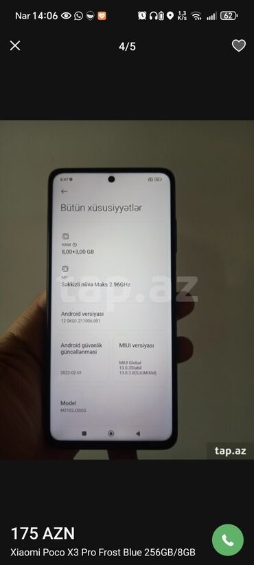 işlənmiş kamera: Poco X3 Pro, 256 GB, rəng - Boz, Sensor, Barmaq izi, Face ID