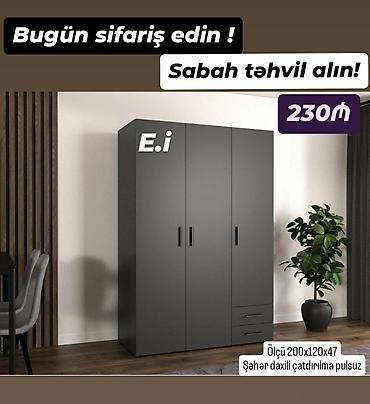 islenmis skaf: Yeni, 3 qapılı, Siyirməli, Boz, Açılan, Düz dolab — 1