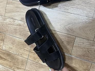 botinkalar 39: Hermès xanım/slayd sandaleti – qara rəng - İki zolaqlı dizayn: üst — 2