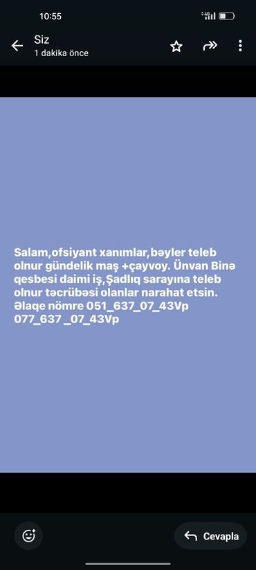 Tikinti ixtisasları: Ofisiant tələb olunur, Gündəlik ödəniş