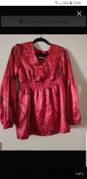 red burberry shirts: M (EU 38), Saten, bоја - Crvena