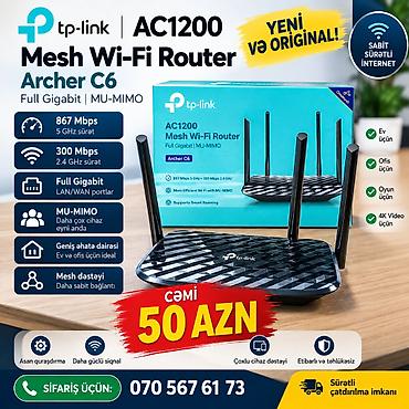 wifi router: TP-Link Archer C6 AC1200 — Wi-Fi Router Cəmi 50 AZN! Ev və ofis üçün — 1