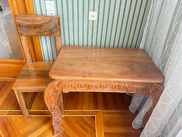 lalafo mebel ikinci el: Qat-qat oyma naxışlı taxta masa və stul dəsti
tək də satılır — 3