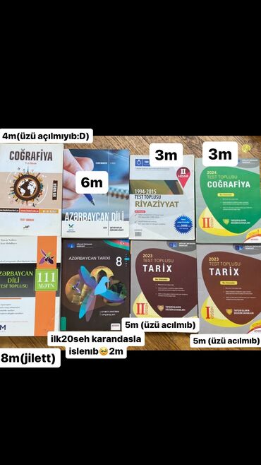 tarix testleri: Test kitabları riyyaziyat tarix, cografıya,az dili ((Diqqet: yeni