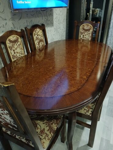 Masa və oturacaq dəstləri: Qonaq otağı üçün, İşlənmiş, Açılan, Oval masa, 6 stul