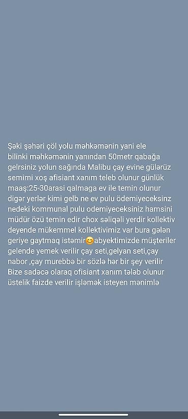 afsiant xanim: Ofisiant tələb olunur, Kafe, Gündəlik ödəniş — 1