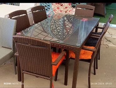 Bağ, çöl masa və oturacaq dəstləri: Kvadrat masa, Açılmayan, Stullar ilə, Həsir toxunuşlu — 23