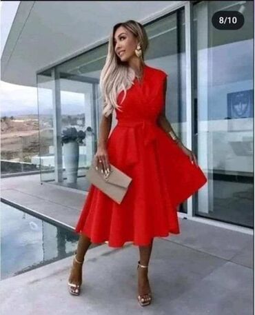 ulje na platnu: Elegantno zavodljiva, nova crvena haljina. Prelepo stoji, za svaku