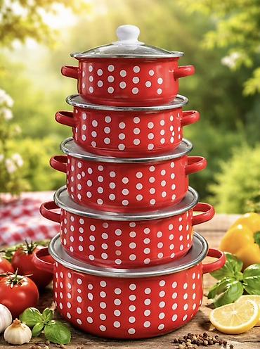 pec tea: Set emajliranih šerpi sa tačkicama – 5 delova - Klasičan set od 5 — 1