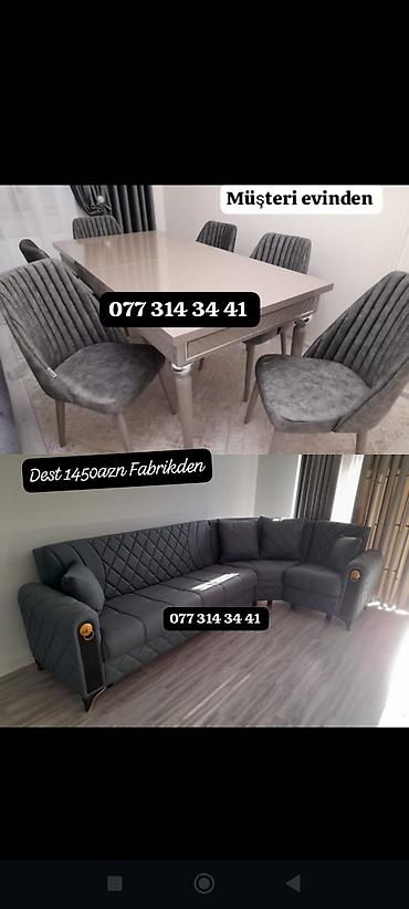 divan olcusu: Yemək stol və stul dəsti + qonaq otağı üçün künc divan - Rəng: tünd — 1