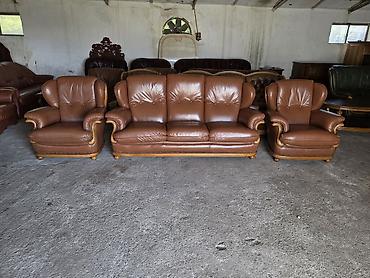 Stilske garniture: Kožna garnitura za dnevni boravak – set 1 - Sastav: trosed sa tri — 1