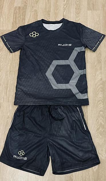 tech flecee: Спортивный комплект RUDIS (футболка + шорты) - Цвет: черный с серыми — 1