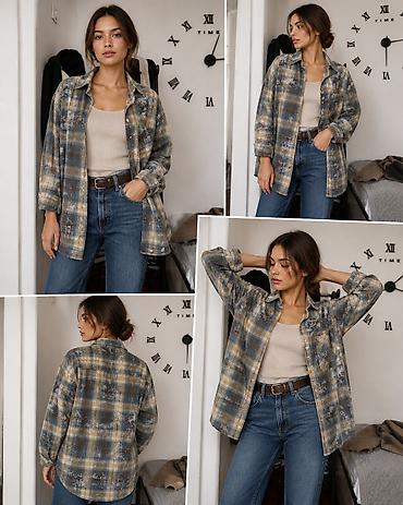 oversize: Рубашка женская oversize в клетку. - Свободный прямой крой — 1