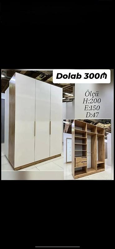 Üç qapılı geyim dolabı - Ölçü: H:200 sm, E:150 sm, D:47 sm - Rəng və lalafo.az -da Üç qapılı geyim dolabı - Ölçü: H:200 sm, E:150 sm, D:47 sm - Rəng və