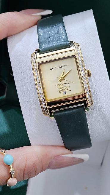 3d saat: Burberry qadın saatı – zərif kvadrat korpus və daşlı bezel Rolex — 1