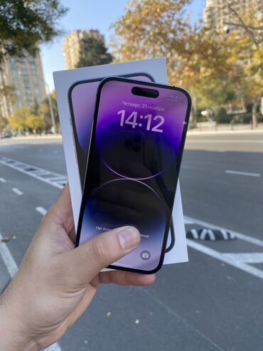 Apple iPhone: IPhone 14 Pro, 128 GB, Deep Purple, Zəmanət, Simsiz şarj, Face ID