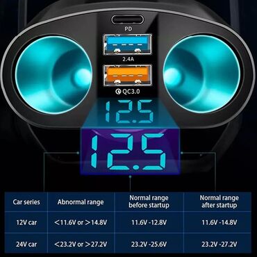 Auto oprema: Dvodelni Spliter Auto upaljac 12V-24V, PD QC3.0, 2 USB Dvodelni — 6