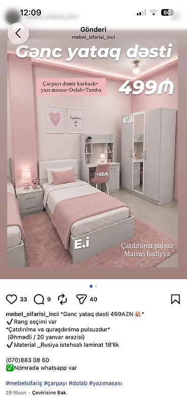 Gənc yataq dəsti Tərkibi: - Çarpayı (dəmir karkaslı) - Yazı masası - lalafo.az -da Gənc yataq dəsti Tərkibi: - Çarpayı (dəmir karkaslı) - Yazı masası -