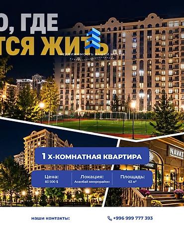 Продажа квартир: 1 комната, 63 м², Асанбай мкр Элитка, 14 этаж, ПСО (под самоотделку) — 1