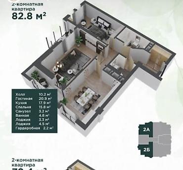 недвижимость в бишкеке квартиры: 2 комнаты, 82 м², Элитка, 10 этаж, ПСО (под самоотделку) — 3