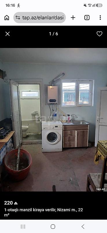 Аренда квартир: 1 otaqlı mənzil kirayə verilir — Nizami m., 22 m² Xüsusiyyətlər: - — 4