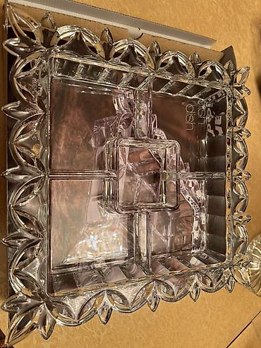 meduza qab: Crystal Bohemia “Five Part Divided Relish Dish” – Çexiya istehsalı — 2