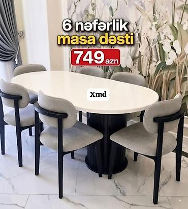www.saloglu.com qiymetleri: 6 nəfərlik masa dəsti - Oval formalı yemək masası və 6 ədəd stuldan — 1