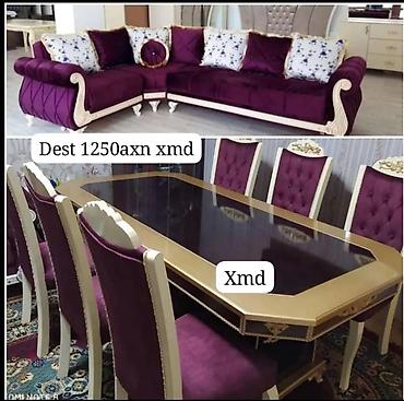 brus taxta: Klassik üslubda dəst mebel - Künc divan: bənövşəyi məxmər parça — 1