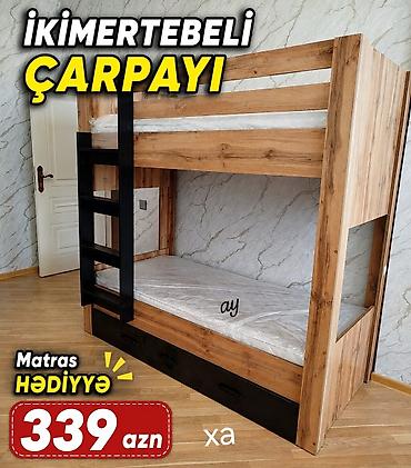 taxt ikineferlik: İkimərtəbəli çarpayı - Təbii ağac teksturalı korpus, səliqəli və — 1