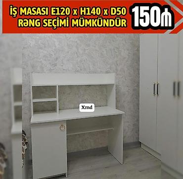 çalışma masası qiyməti: İş masası – ölçülər: E120 x H140 x D50. Üst hissədə açıq rəf — 1