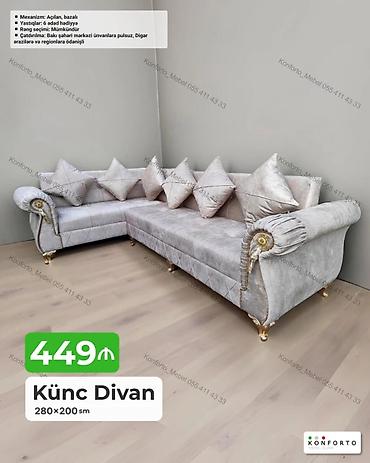Divanlar: Künc Divan – 280×200 sm - Mexanizm: açılan, bazalı (yataq funksiyası — 1