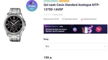 g shock casio: CASIO MTP-1375D-1 qol saati, ela veziyyetdedir
