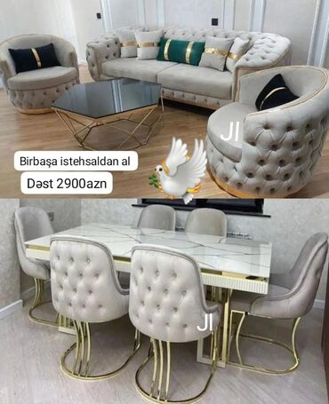 Divanlar: Divan kreslo desti və masa desti yeni qonaq otağı mebeli