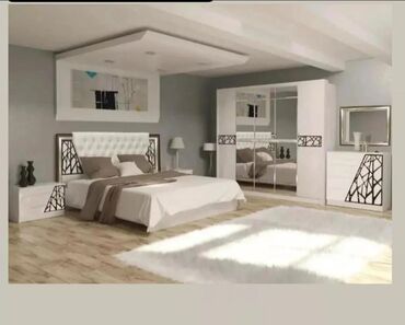 4 спальни: Спальный гарнитур, Двуспальная кровать, Шкаф, Комод, цвет - Белый, Новый