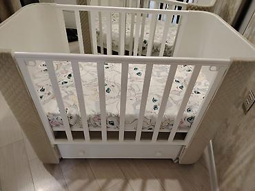 lay lay matras: Uşaq beşiyi – ağ rəngdə, təhlükəsiz barmaqlıqlı model - Rəng və — 2