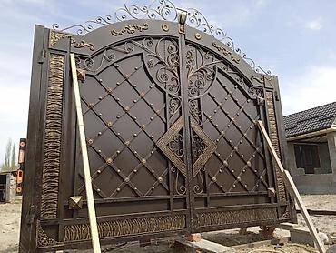 Распашные ворота: Металлические распашные ворота с калиткой (модульные панели) - — 113
