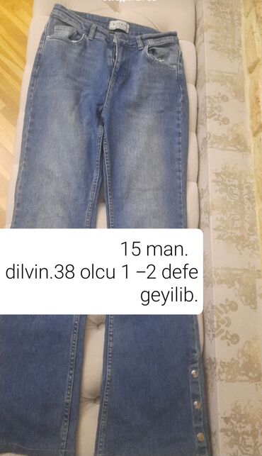 hündür duruşlu qadın şalvarları: Cinslər M (EU 38), rəng - Göy