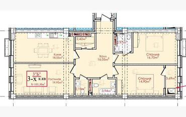 Продажа участков: 3 комнаты, 101 м², Элитка, 7 этаж, ПСО (под самоотделку)