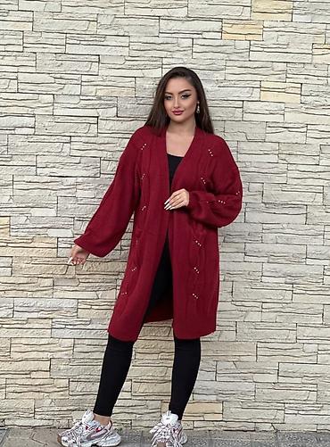 qadınlar üçün hörüklü papaqlar: Qadın uzun kardiqan - Model: Açıq önlü, uzun kardiqan - Dizayn: Qalın — 4