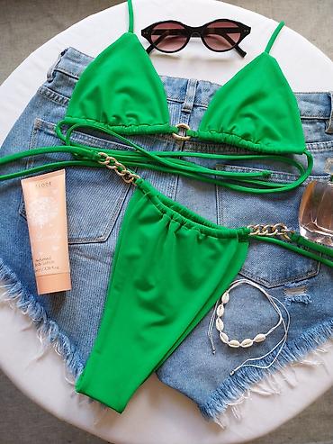 boho tunike: Zeleni bikini set – trouglasti gornji deo i klasičan donji deo sa — 1
