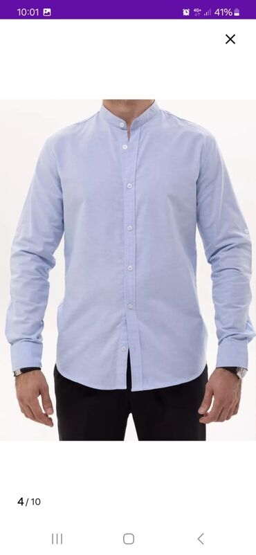 рубашки без воротника мужские: Рубашка 4XL (EU 48), 5XL (EU 50), 6XL (EU 52), цвет - Серый