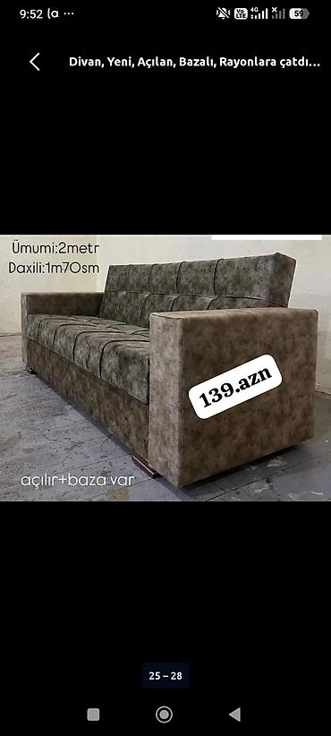divan olcusu: *Divan 139Azn💥* ✔️Rəng seçimi var ✔️Açılan və Bazalı ✔️ Ölçü 200sm — 1