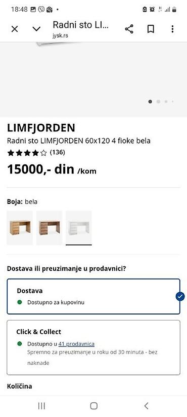forma ideale ormari akcija 2026: Radni sto LIMFJORDEN – bela boja, 60 x 120 cm, 4 fioke. - — 4