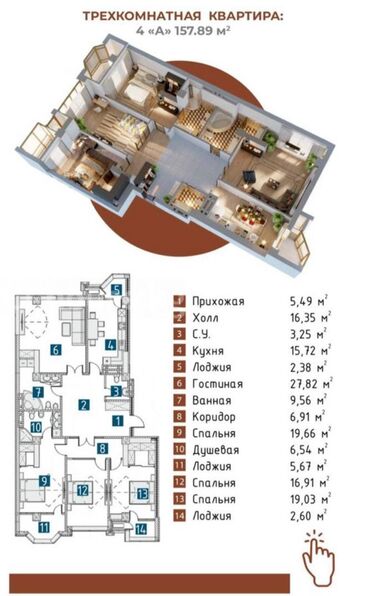 Продажа квартир: 4 комнаты, 158 м², Элитка, 3 этаж, ПСО (под самоотделку)