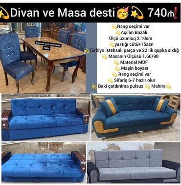Qonaq otağı dəstləri: Yeni, Masa və oturacaqlar, Divan