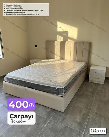Ev və bağ: Çarpayı – 160×200 sm - Yumşaq başlıq: vertikal panelli, neytral — 1